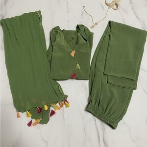 Mehendi green tassel straight suit small